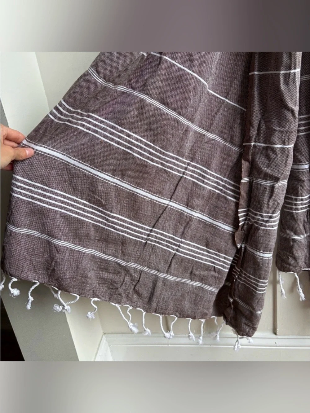Amazon boho brown striped light weight beach towel with tassels